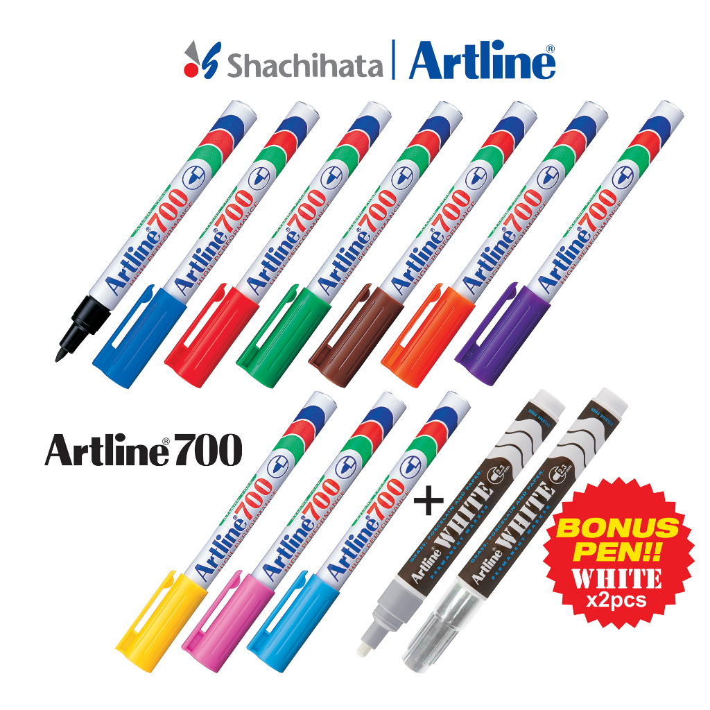 Artline 700 Permanent Marker 10 Colours Set [2 Free Artline 70 White