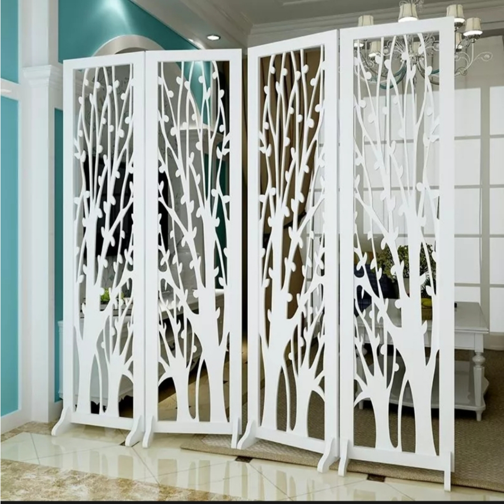 Folding screen divider, white partition, penghadang ruang tamu