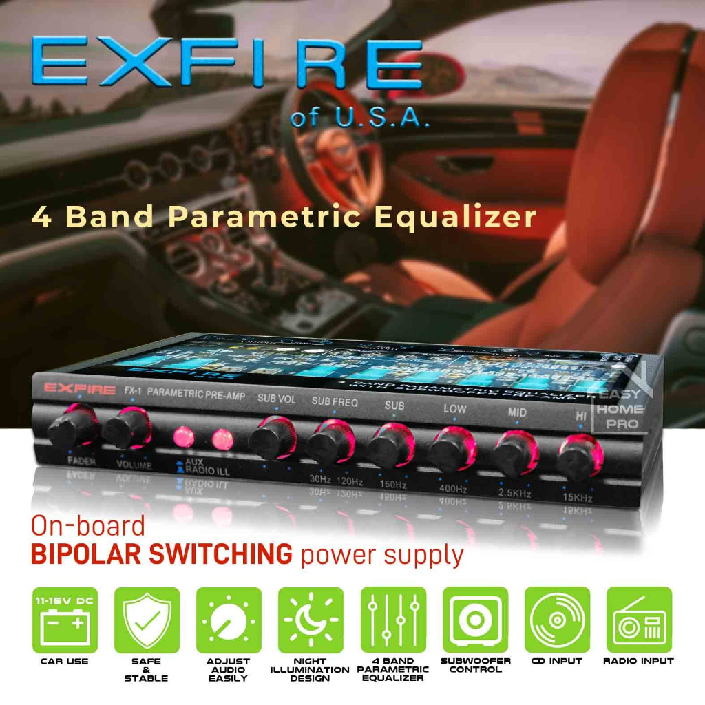 EXFIRE FX1 4Band Car PreAmp Car preamp 4band Parametric Preamp