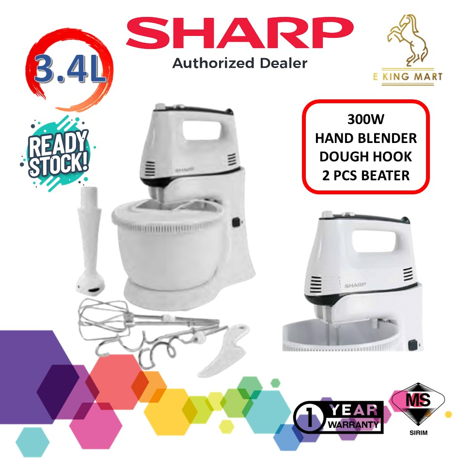 SHARP EMS60WH 5 Speeds Control with Turbo Mixer Dough Egg Beater ...
