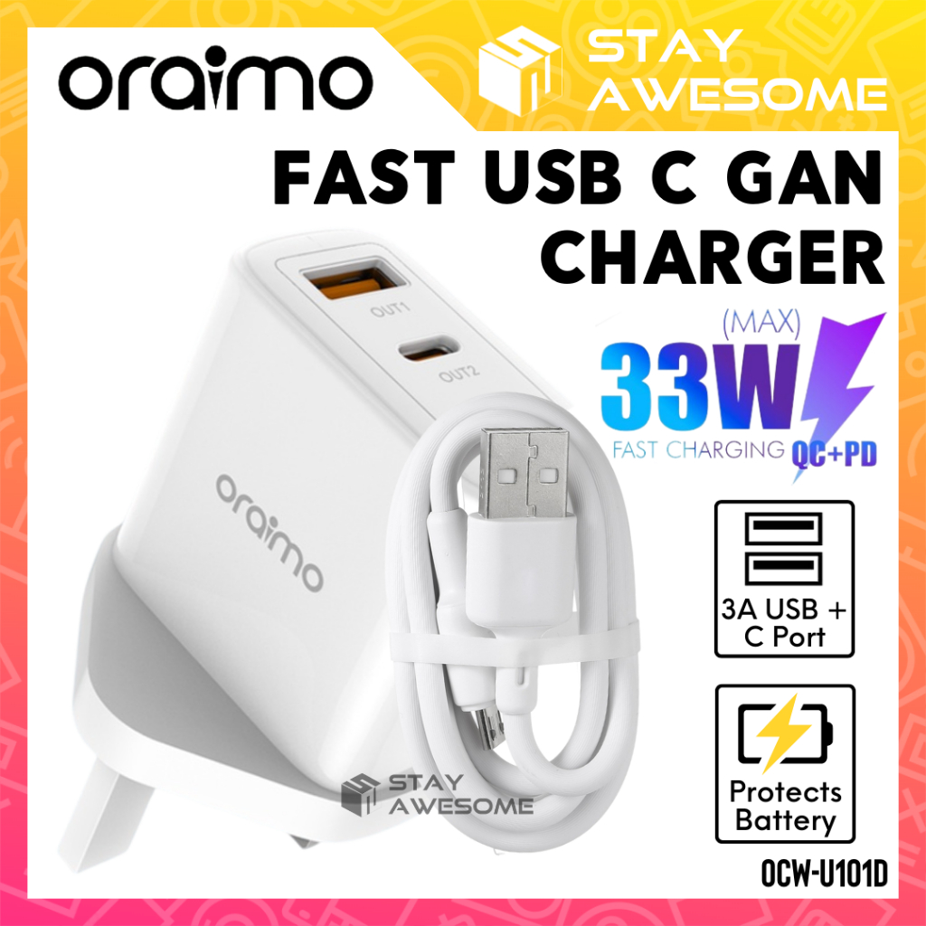 ORAIMO Type C Fast Charging PD Gan Charger Adapter 33W Carger USB C ...