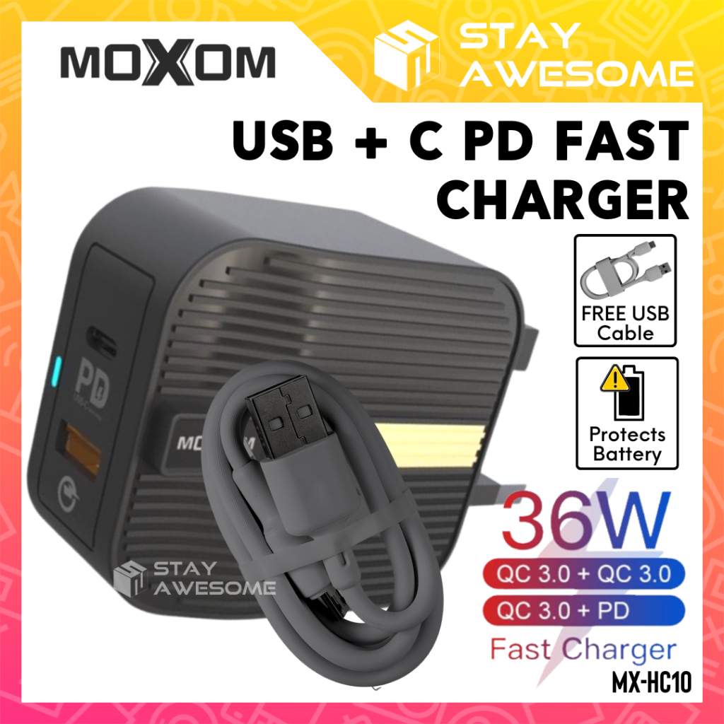 MOXOM Power Adapter Fast Charger Type C PD 20W Charge USB Android Wall ...