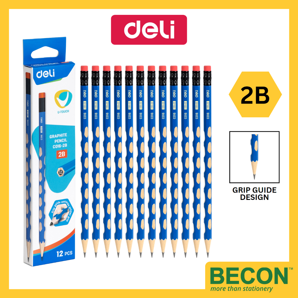 Deli Graphite Pencil 2B with Eraser EC016-2B 12's | Shopee Malaysia