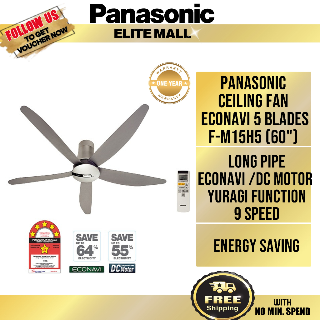 PANASONIC FM15H5 CEILING FAN 5 BLADES (60 INCH) FM15H5VBSRH LONG