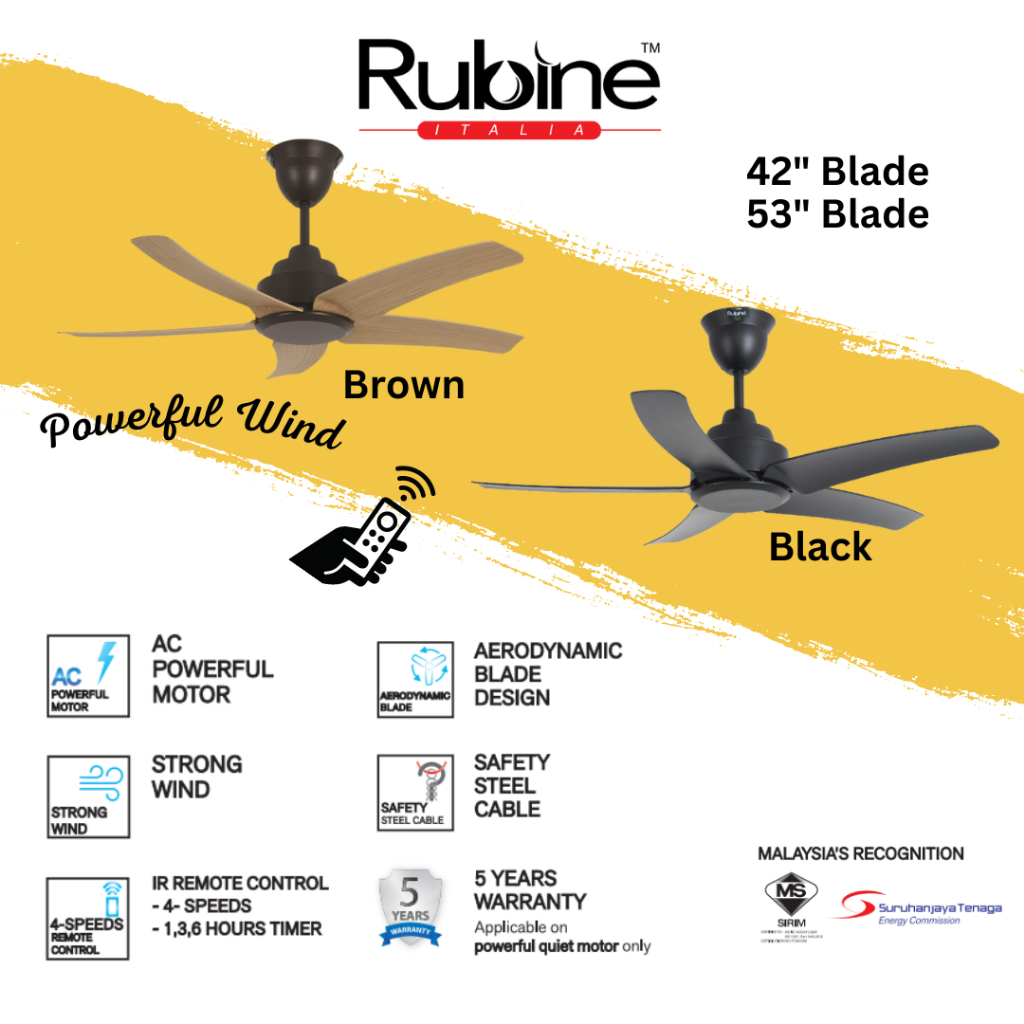 Rubine 53inch Remote Control Decorative Ceiling Fan VENTO RCFVENTO53