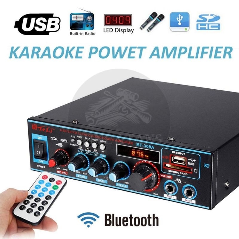 BT-309A 220V 2CH Home Stereo bluetooth Amplifier Support USB FM AUX MIC ...