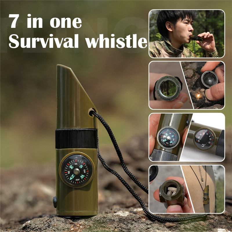 Emergency Survival Whistle,3-in-1 Emergency Whistles With Compass And Thermometer Loud Safety Whistle With Lanyard For Outdoor Hiking