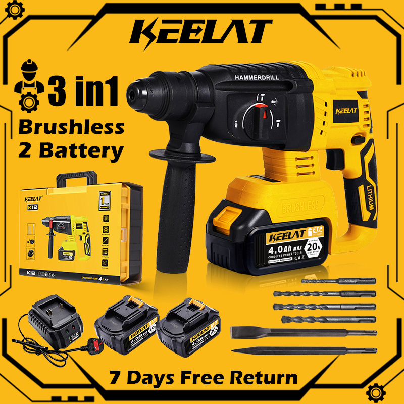 KEELAT 20V Cordless Heavy Rotary Impact Hammer Drill Electric Brushless