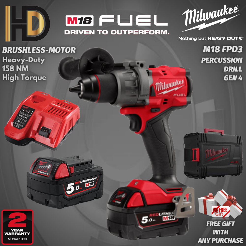 Milwaukee M18 FPD3 Fuel 13MM Percussion Drill 158NM GEN4 / Brushless