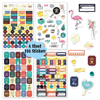 206Pcs 4sheets Planner Stickers Scrapbooking School Stationery Diary Bullet  Journal Accessories Label Festive Stickers