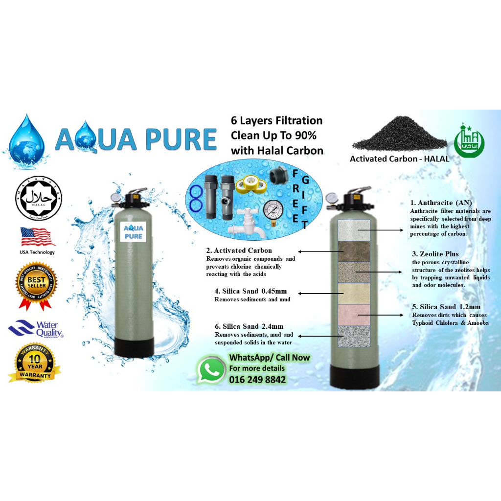 AQUAPURE OUTDOOR SAND WATER FILTER IN GREY WITH HALAL ACTIVATED CARBON