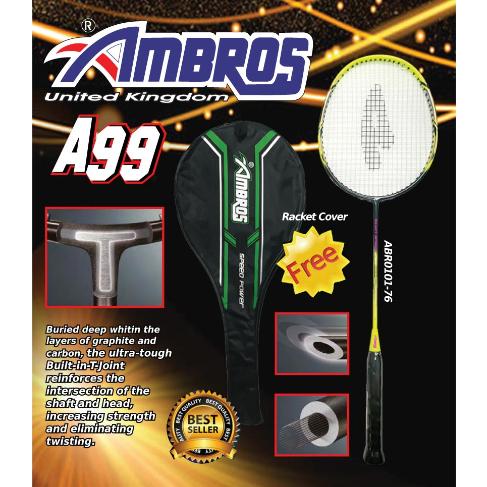Ambros SPEED A-99 One-Piece Aluminium Badminton Racket with Half Cover ...