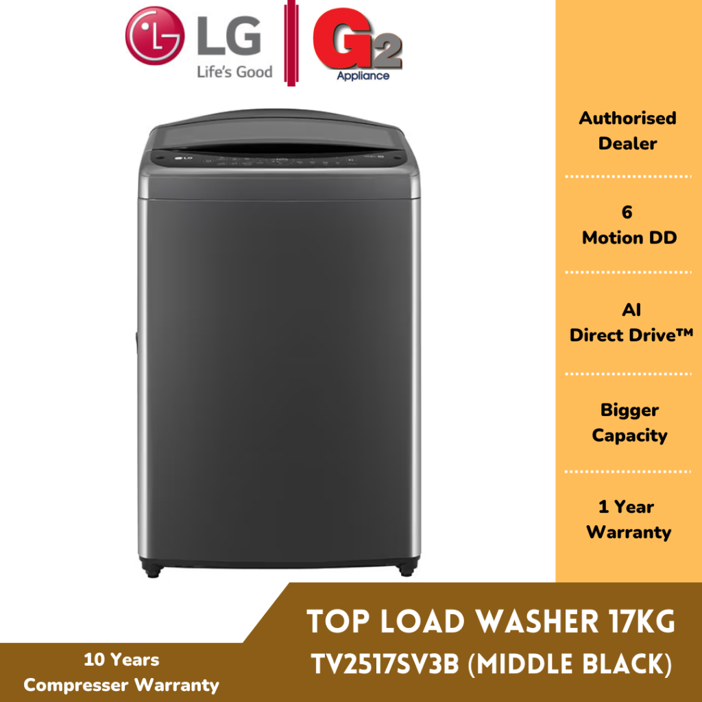 LG TOP LOAD WASHER 17KG TV2517SV3B (READY STOCK)LG WARRANTY MALAYSIA