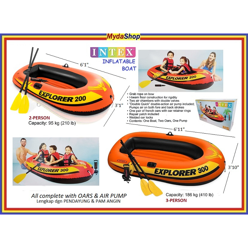 INTEX Inflatable Boat Explorer 200 & 300. Bot Sampan | Shopee Malaysia