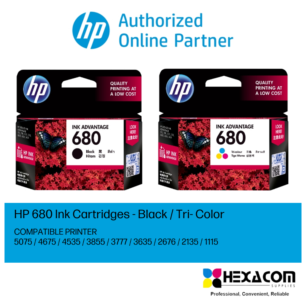 Hp 680 Black Tri Color Original Ink Cartridge For Hp 2135 3835 3775