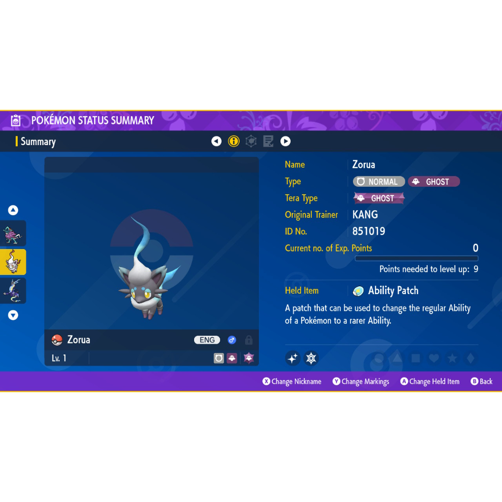 Pokémon Zorua 6IV Entrenado Para Pokémon Escarlata/Violeta/Home | Shiny O No Shiny