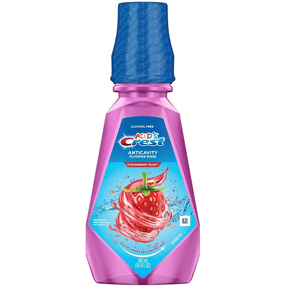 Crest Kid's Anti Cavity Fluoride Mouthwash, Strawberry Rush Alcohol