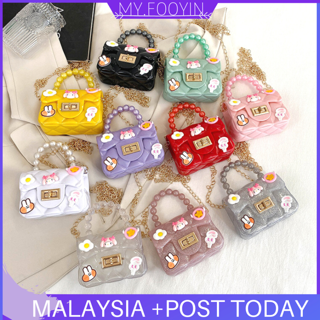 N Ready Stock Myfooyin Borong Mini Handbag Chain Pearl Square Sling Bag Women Beg Jelly Mini