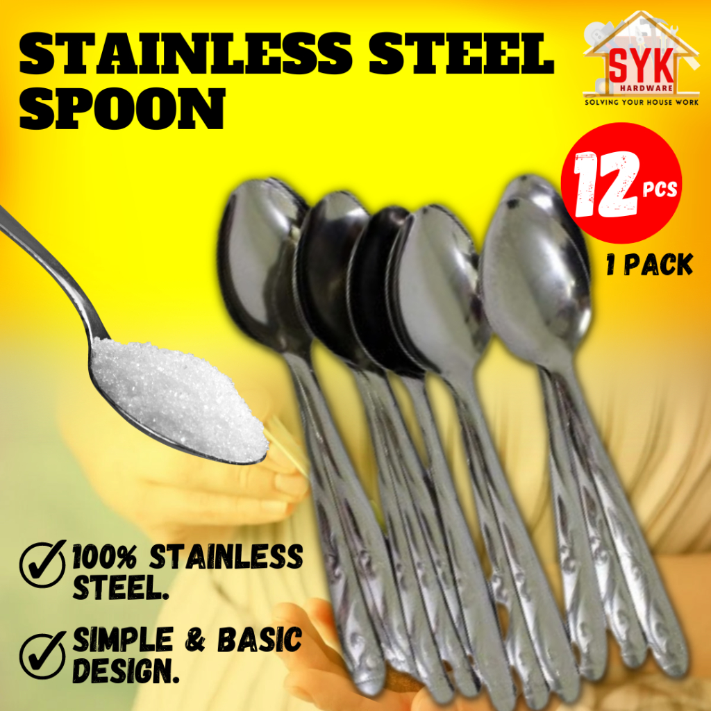 SYK HAIKO 12Pcs 1Pack Stainless Steel Spoon Kitchen Dinning Cutleries