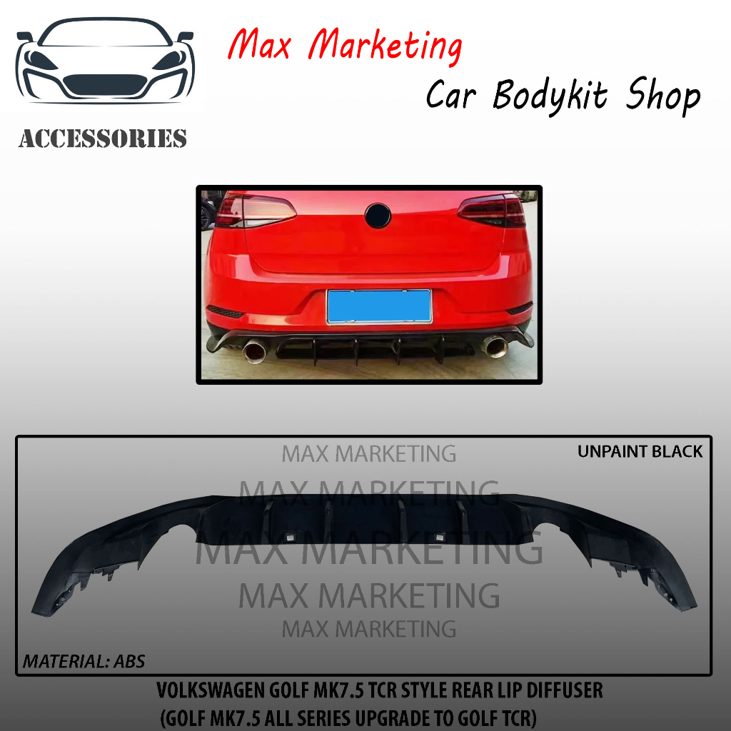 VOLKSWAGEN GOLF MK7.5 TCR STYLE REAR BUMPER DIFFUSER LIP ABS SKIRT LIP ...