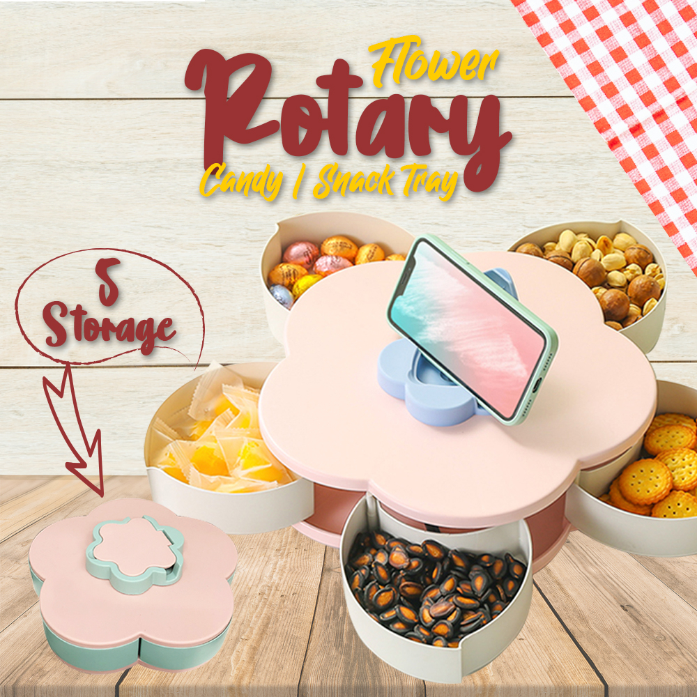 1 Layer Flower Rotating Candy Box Bekas Kuih Raya Berbunga Cookie