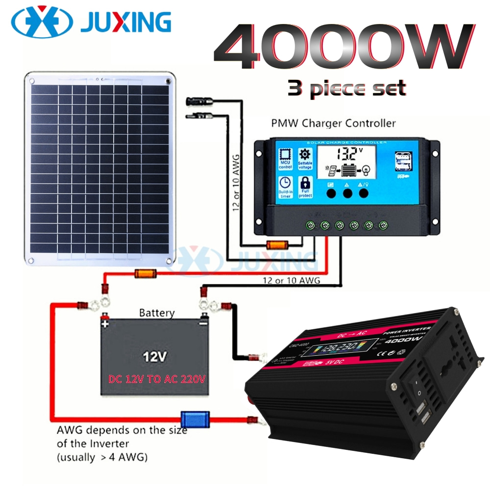 JUXING Dual USB 3000W Solar Inverter+30W Solar Panel+30A Solar Charge ...