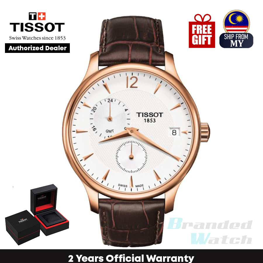 Tissot T063.639.36.037.00 Men s Tradition GMT Dual Time Leather