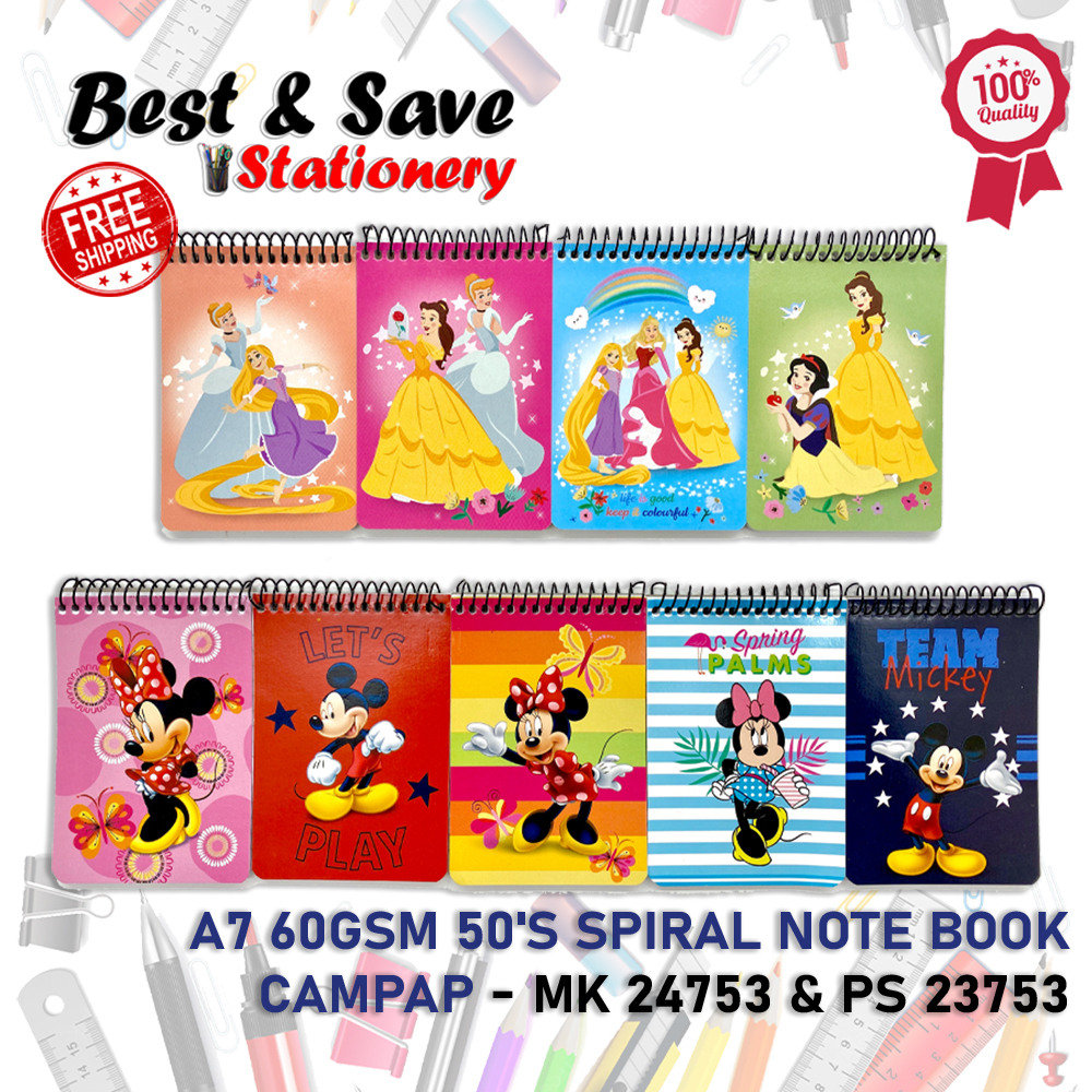 ( BEST & SAVE ) A7 GSM60 50P EXERCISE BOOK Disney Cartoon Spiral Note ...