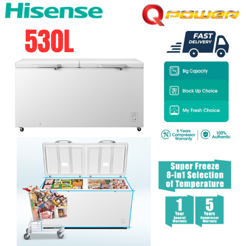 Hisense 530L Chest Freezer FC650D4BWB Fridge 8 in 1 LED with Safety Lock and Wheel (White) Peti