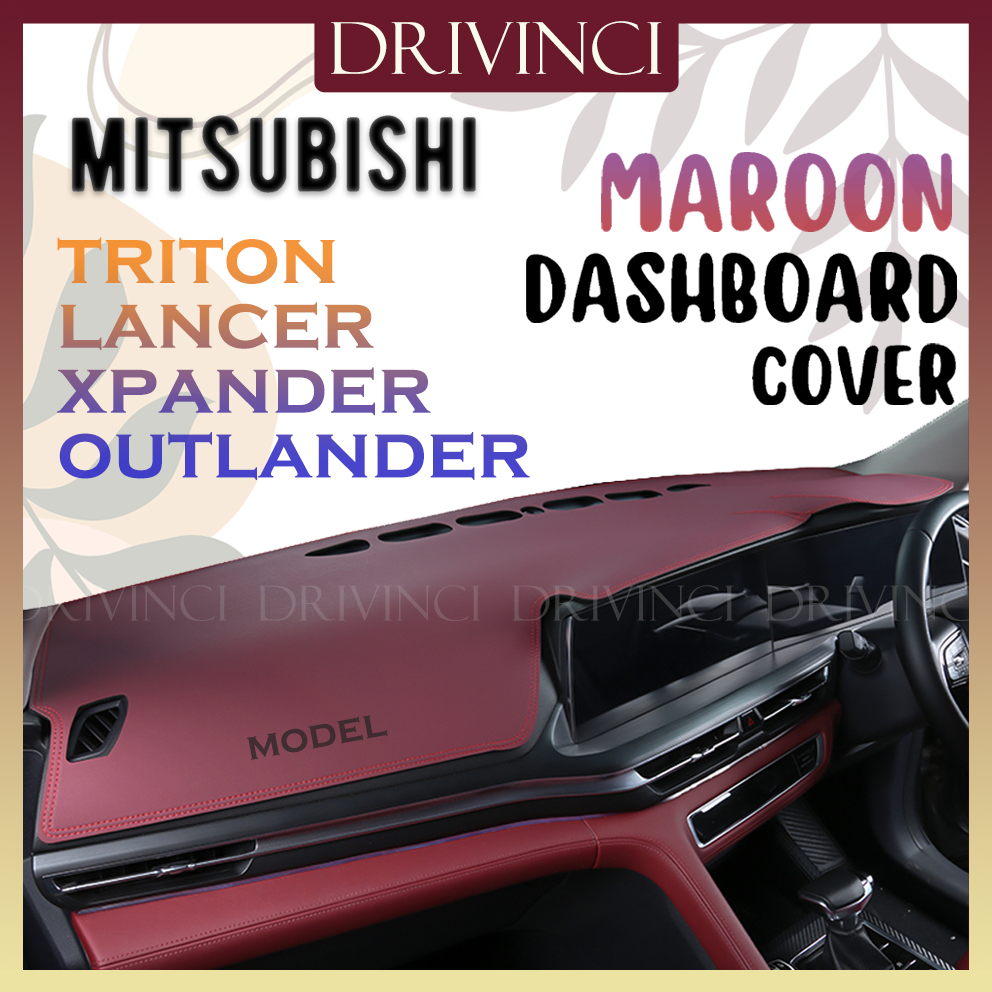 Maroon Mitsubishi Lancer Outlander Xpander Triton Leather Dashboard Cover Dashmat AntiSlip