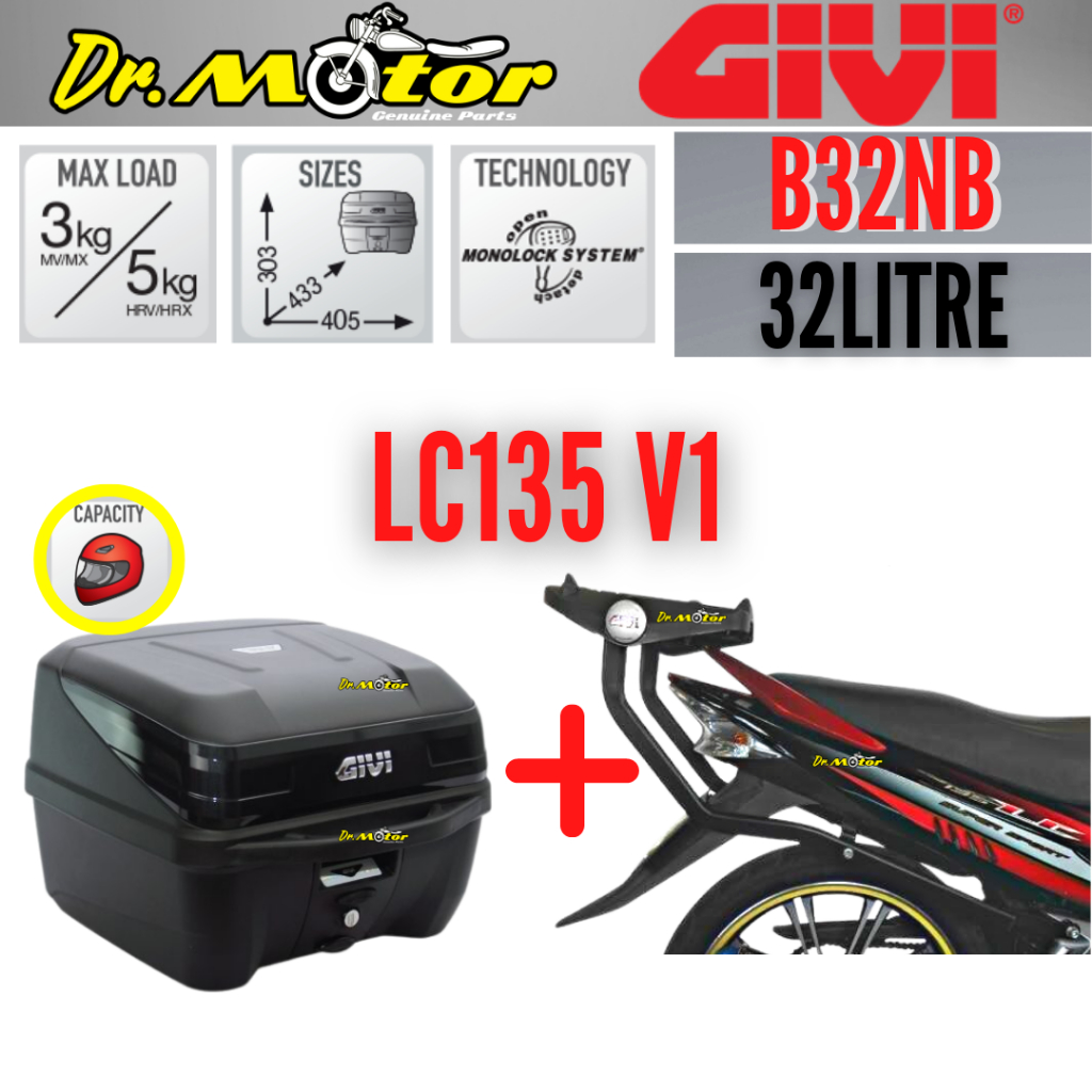 YAMAHA LC135 V1 LC 135 V1 GIVI HRV HEAVY DUTY MONORACK J MONO RACK KAKI ...