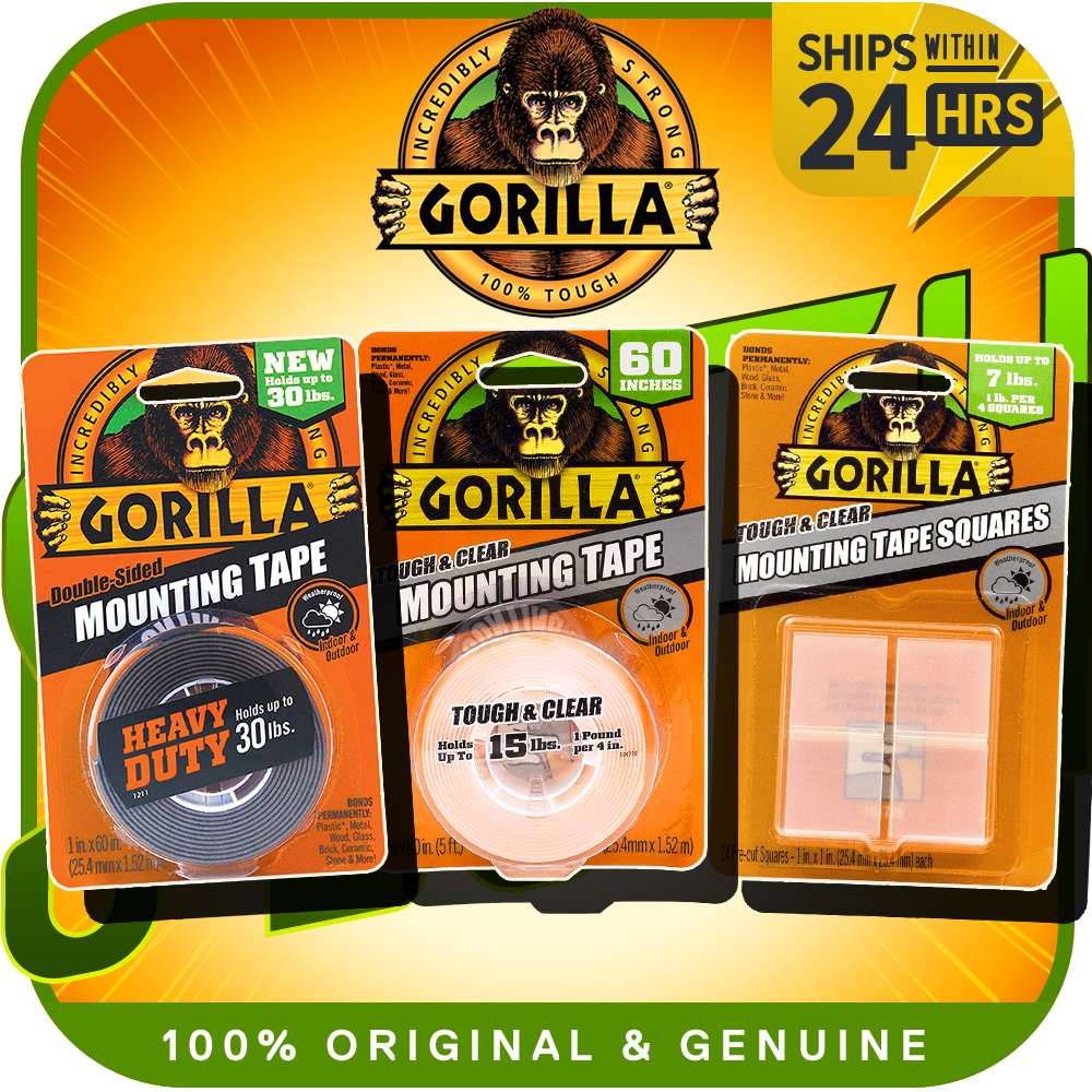 Gorilla Heavy Duty Double Sided Mounting Tape Tough & Clear l1" PreCut Square Tape Shopee