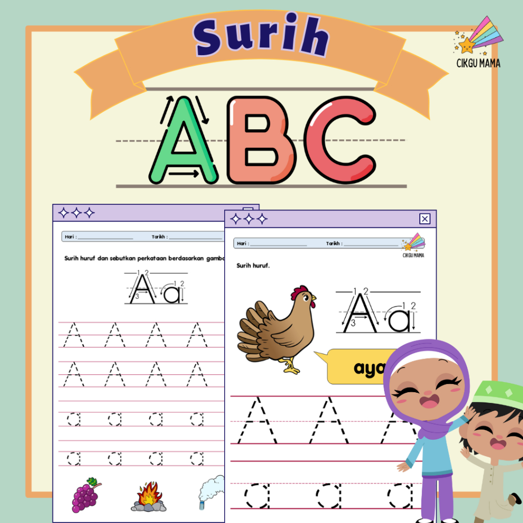 Softcopy Pdf Latihan Surih Abc Huruf Abjad Menulis Abc Tadika