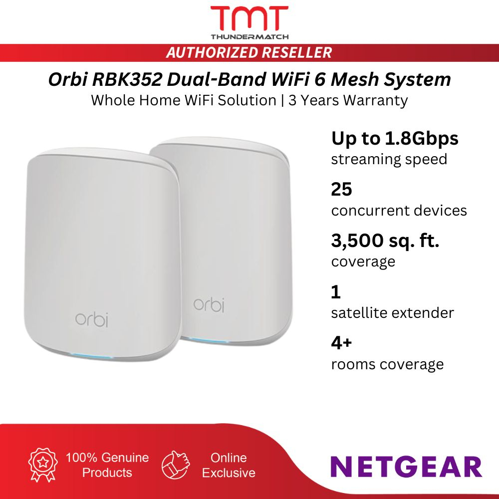 NETGEAR Orbi RBK352 RBK353 Dual-Band WiFi 6 Whole Home Mesh System ...