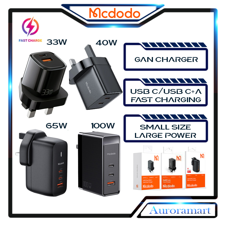 Original Mcdodo Gan Charger 33W 40W 65W 100W Fast Charging Adapter Fast