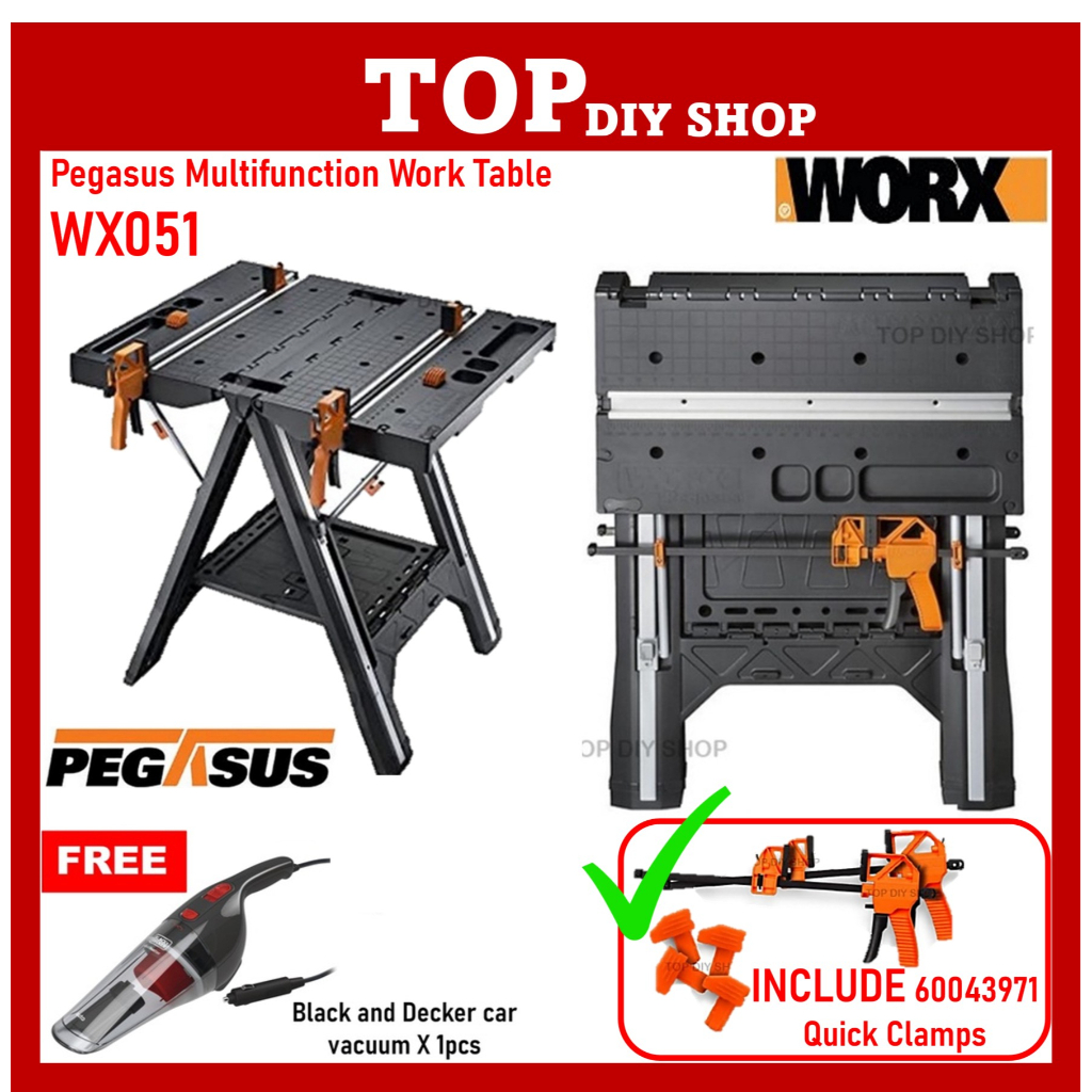 WORX WX051 Pegasus Folding Work Table Sawhorse with Quick Clamps