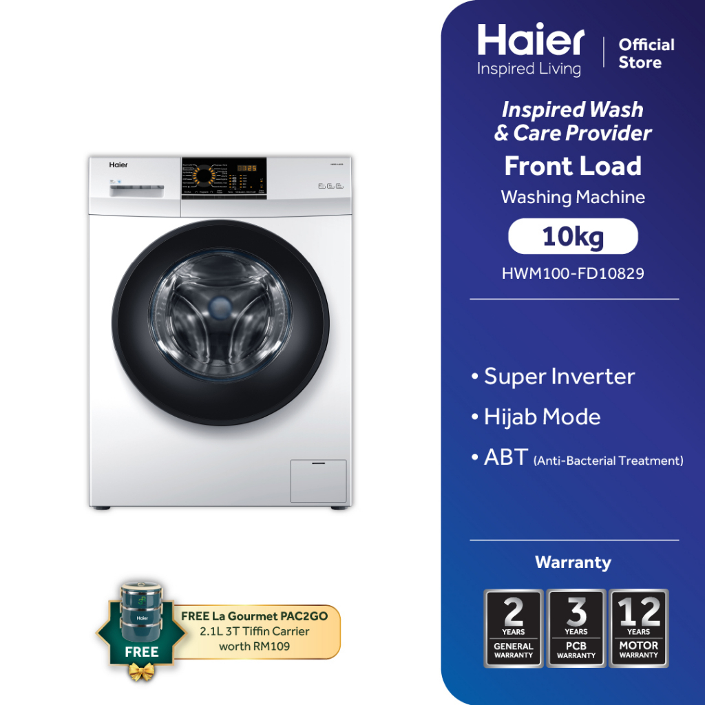 Haier 10KG Front Load Washing Machine Inverter Hijab Mode Anti