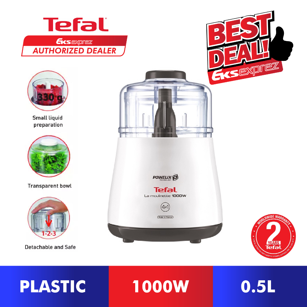 Tefal MB450B Elektrische voedselhakmolen, 0,5 l, transparant, wit, 500 W, 0,5 l, transparant, wit, kunststof, 500 W, 1,04 kg, 126 mm