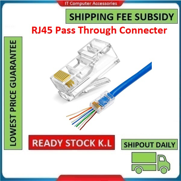 Rj45 Cat 6 Pass Through Connectors 8p8c Crystal Head Modular Plug Connector Ethernet Network