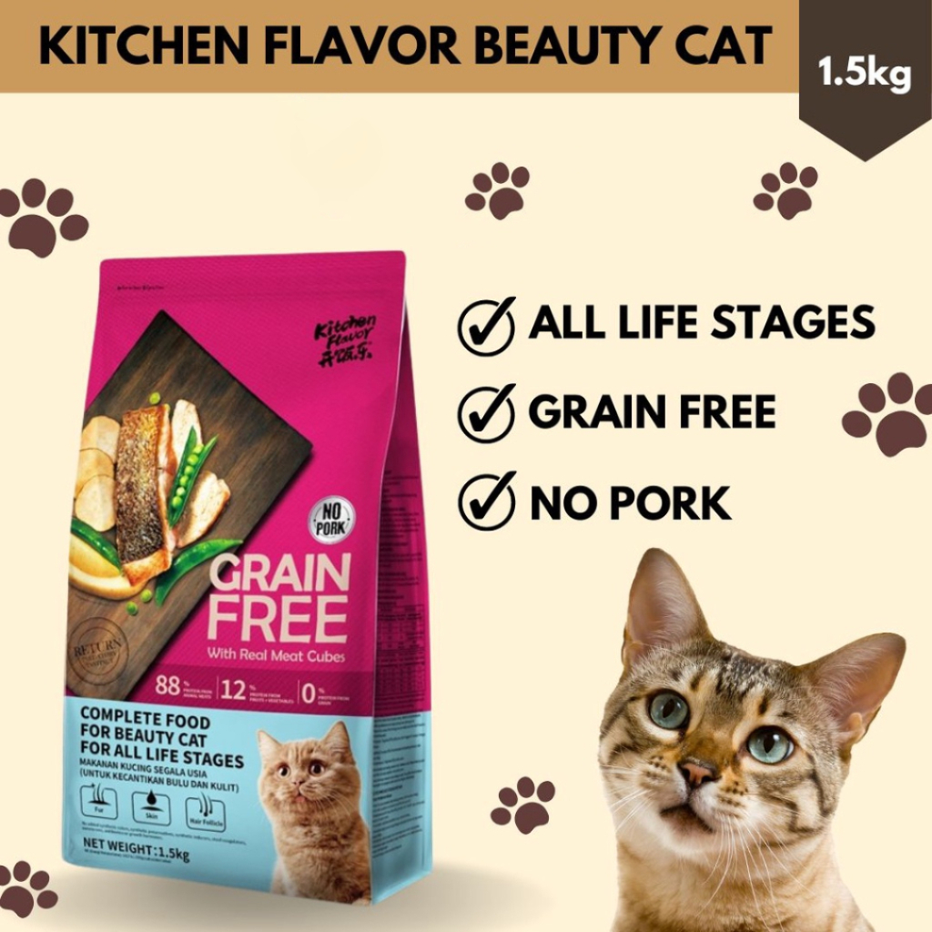 KITCHEN FLAVOR Cat 1.5kg Grain Free Complete Beauty Cat Food All Life Stages Puppy and Adult No Pork Shopee Malaysia