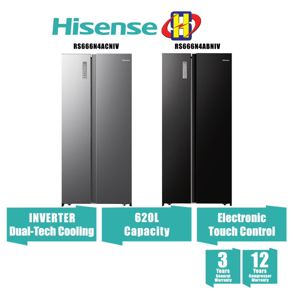 [Free Delivery] Hisense Refrigerator (620L/Black/Silver) Inverter Side