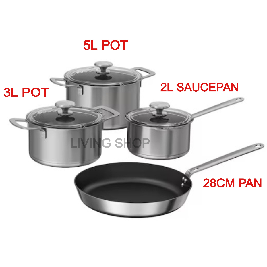 IKEA HEMKOMST Glass Lid Cooking Pan Stew Pot Set Cookware Set Saucepan ...