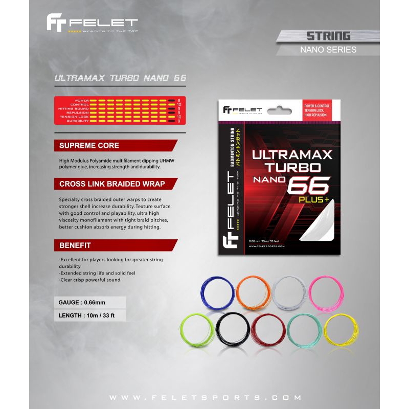 ( 5PCS-RM60)FELET ULTRAMAX TURBO NANO 66 PERFORMANCE BADMINTON STRING ...