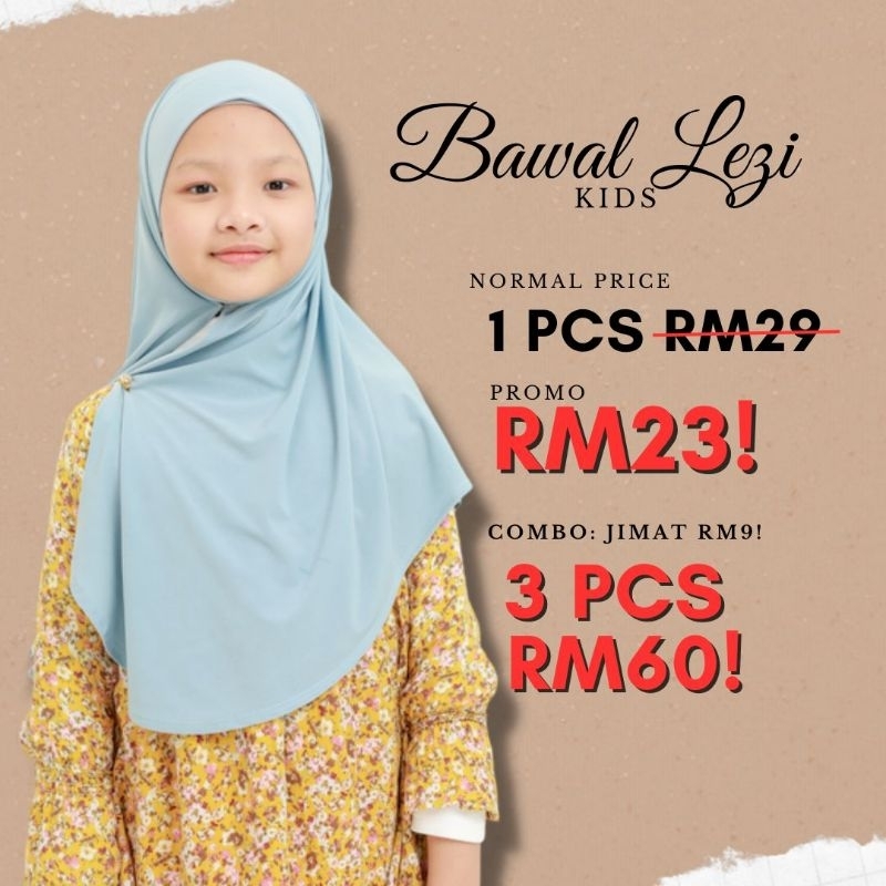 Bawal Instant Lezi Kids Bidang 40 Tudung Budak Ironless Berdagu Bertali ...