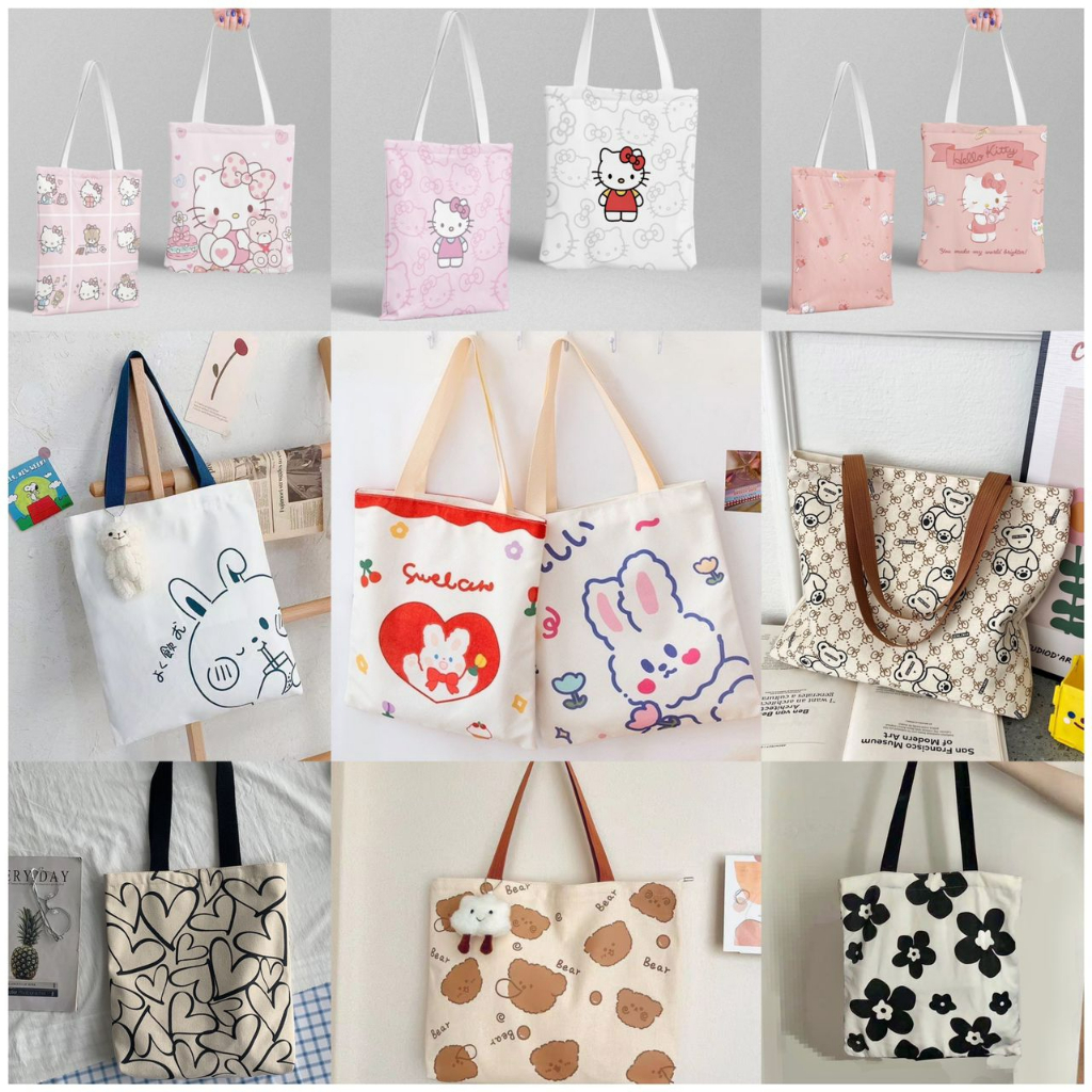 Korean Style Cute Casual Canvas Tote Shoulder Bag Student Tuition Bag Shopping Bag Beg Sekolah Lunchbox Bag Beg Tuisyen Shopee Malaysia