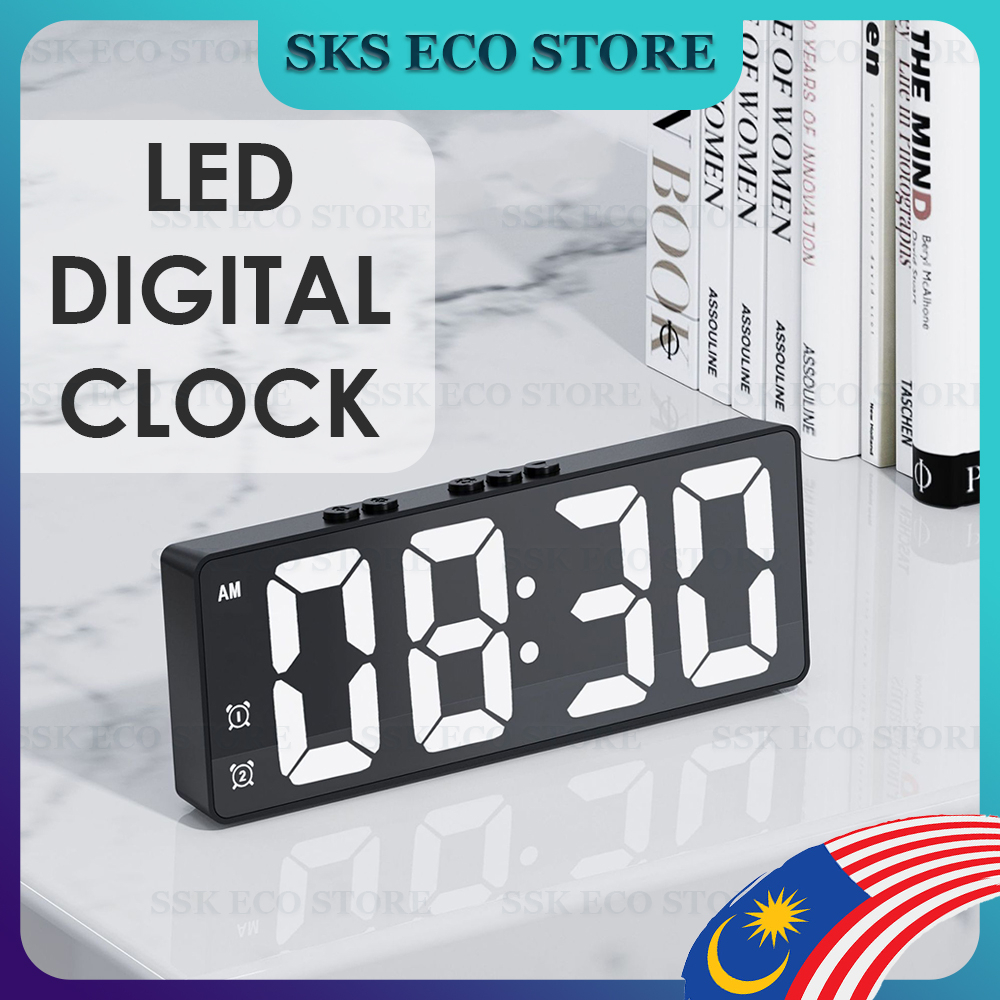 Black & White Mirror LED Clock Simple Digital Display Temperature Alarm ...