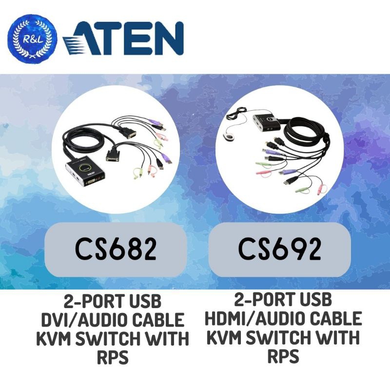 Aten CS682 2Port USB DVI/Audio Cable KVM Switch with RPS / CS692 2