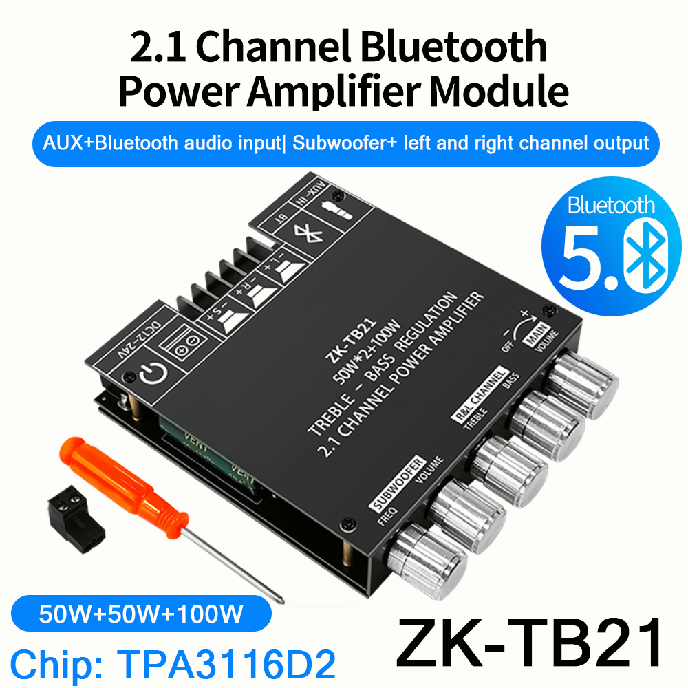 ZK-TB21 TPA3116D2 Bluetooth 5.0 Subwoofer Amplifier Board 2.1 Channel ...