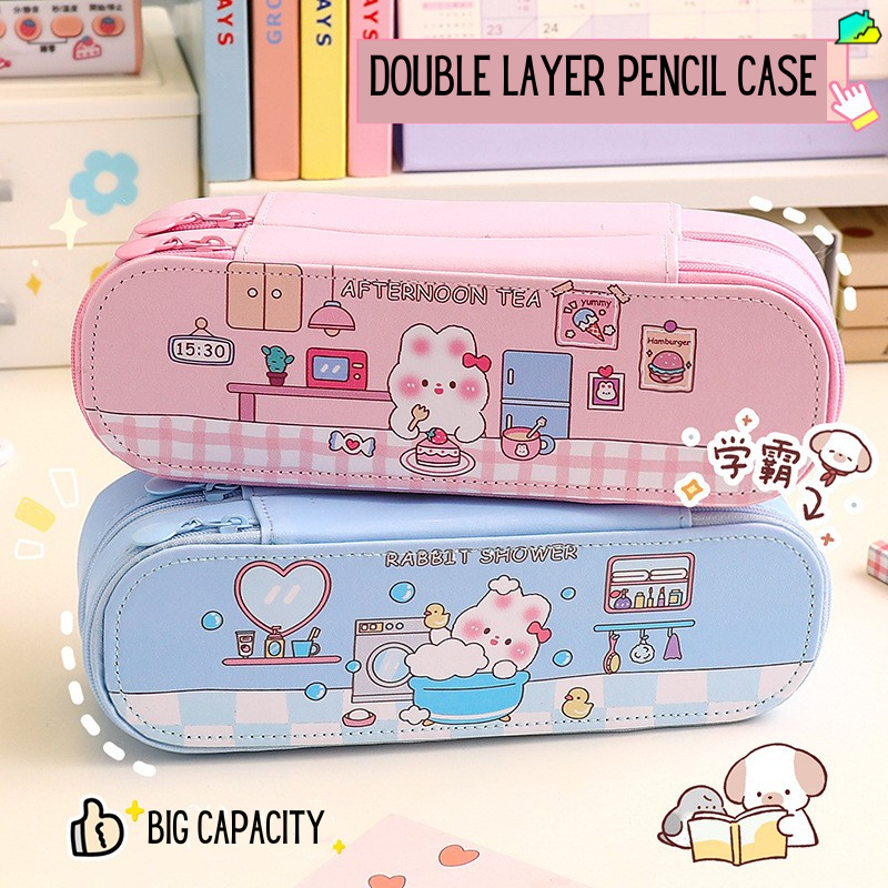 Cartoon Double-Layer Pencil Case Kotak Pensel Large-Capacity Primary ...