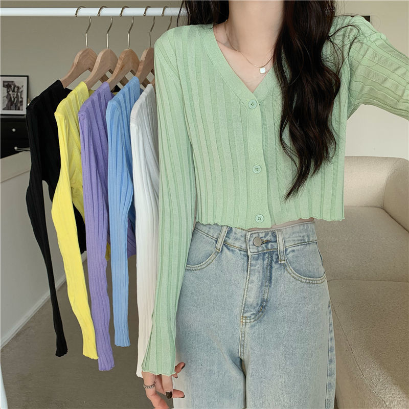 [READY STOCK] Korean Knitted Women Cropped Cardigan Long Sleeves Button ...